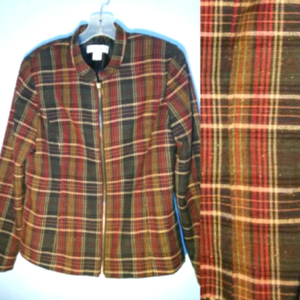 Sag Harbor Plaid Mandarin Collar Jacket 10 EUC!